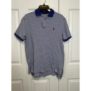 Polo Ralph Lauren Mens Striped Short Sleeve Polo Shirt Blue White Size M Custom